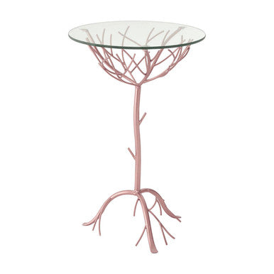 Rose Gold Galass Top Round Table with Branch Detailing | Lexa