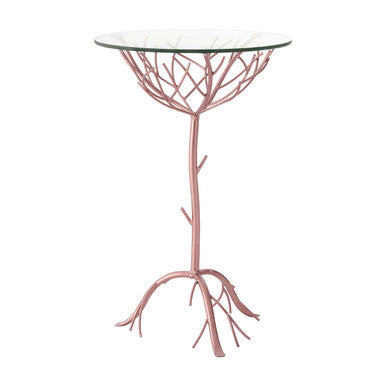 Rose Gold Galass Top Round Table with Branch Detailing | Lexa