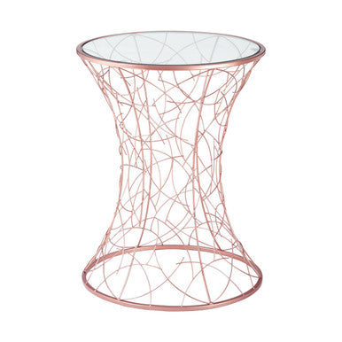 Concave Glass Top Round Table with Rose Gold Hourglass Frame | Lexa