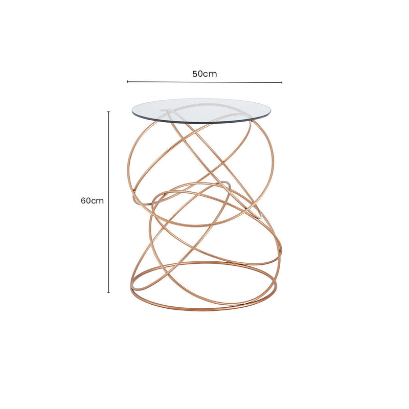 Rose Gold Round Table with Tempered Glass Surface and Geometric Detailing | Lexa