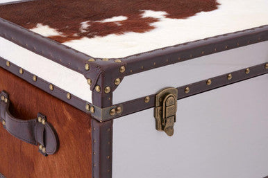 Brown and White Genuine Cowhide Storage Trunk | Kensington Townhouse