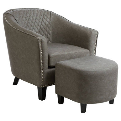 Grey Faux Leather Tub Chair with Footstool | Derby