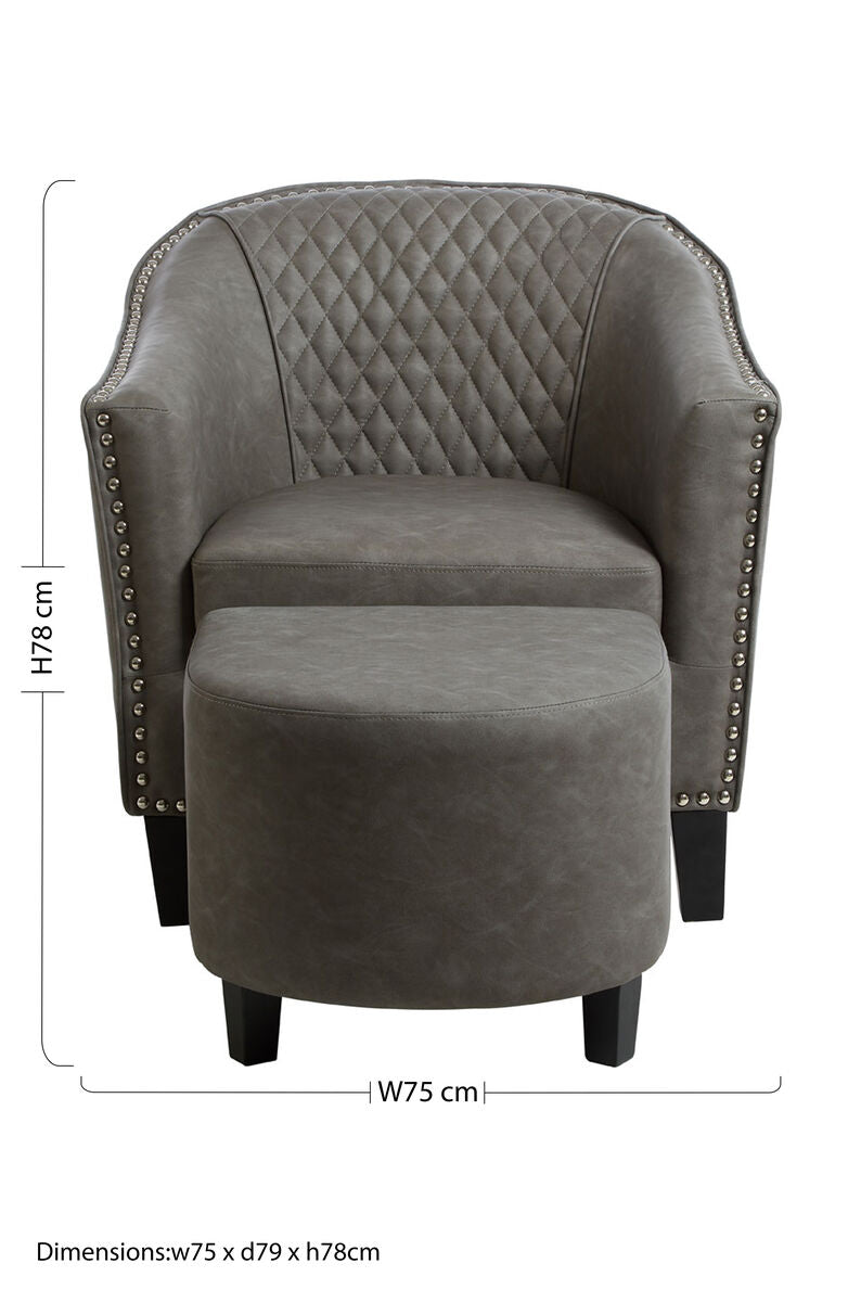 Grey Faux Leather Tub Chair with Footstool | Derby