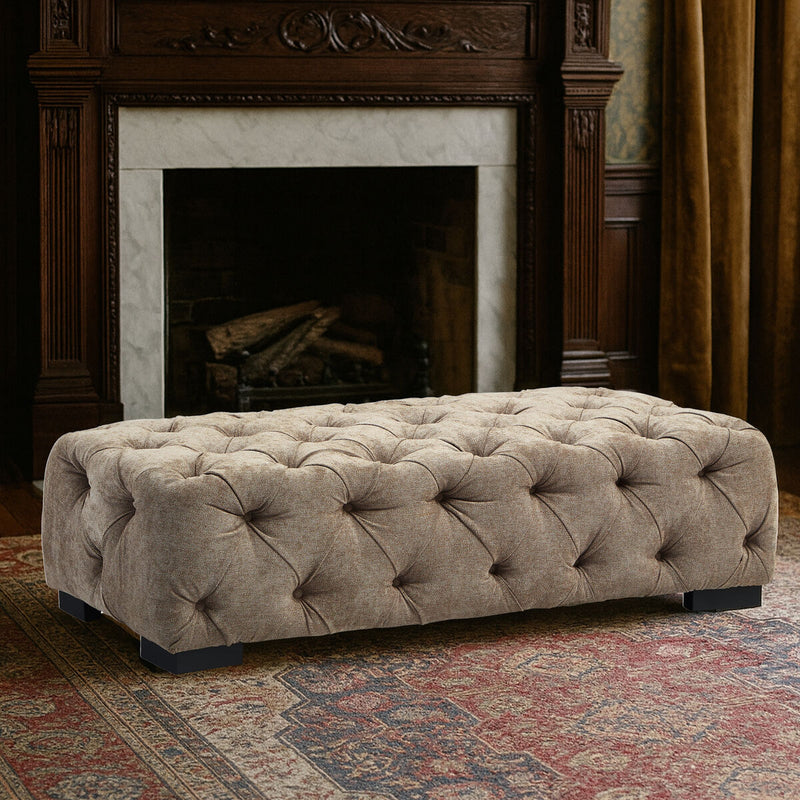 Natural Fabric Tufted Rectangular Footstool | Fenton