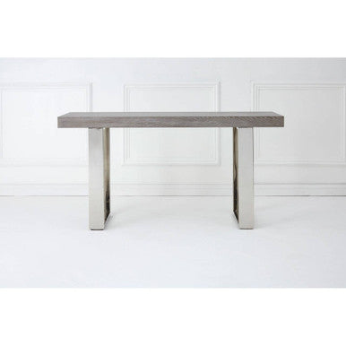 Grey Elm Wood Console Table with Stainless Steel U-Shape Legs, Ulmus