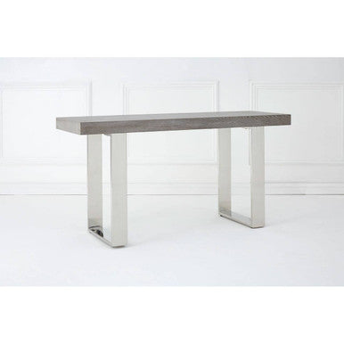 Grey Elm Wood Console Table with Stainless Steel U-Shape Legs, Ulmus