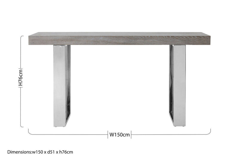 Grey Elm Wood Console Table with Stainless Steel U-Shape Legs, Ulmus