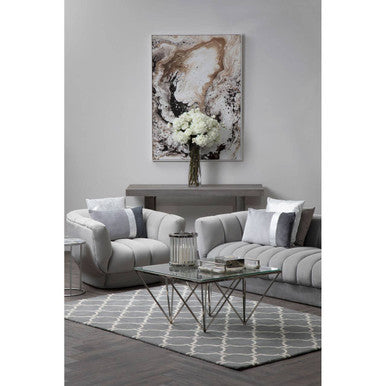 Grey Elm Wood Console Table with Stainless Steel U-Shape Legs, Ulmus