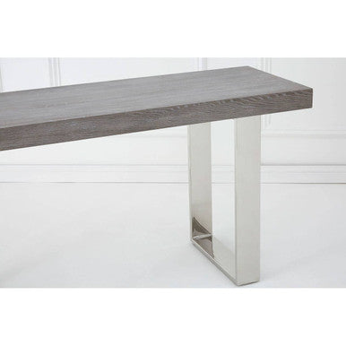 Grey Elm Wood Console Table with Stainless Steel U-Shape Legs, Ulmus