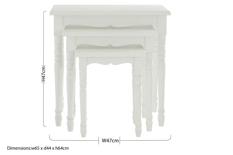 Set of Three White Wooden Nesting Tables with Carved Detail | Hendra