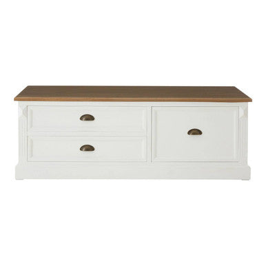 Fir Wood Veneer Top and White Wooden Coffee Table with 3 Drawers | Hardwick