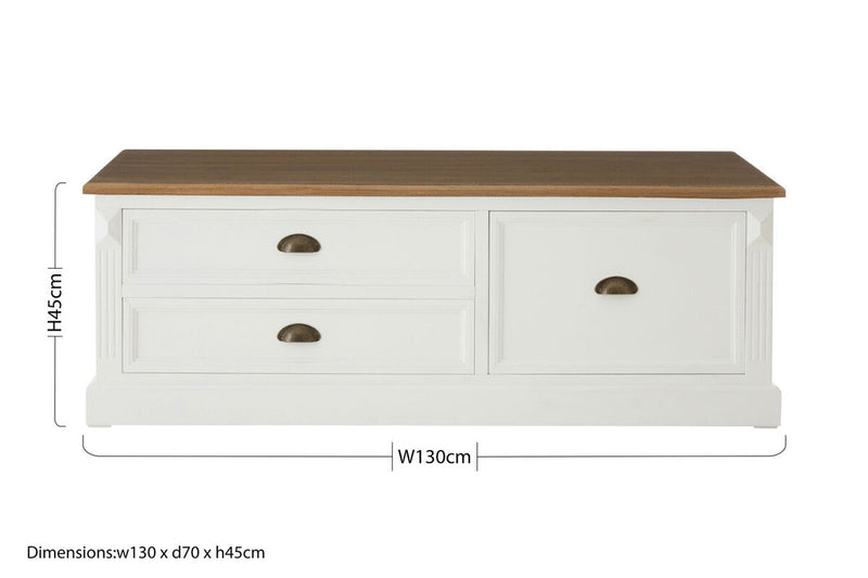 Fir Wood Veneer Top and White Wooden Coffee Table with 3 Drawers | Hardwick