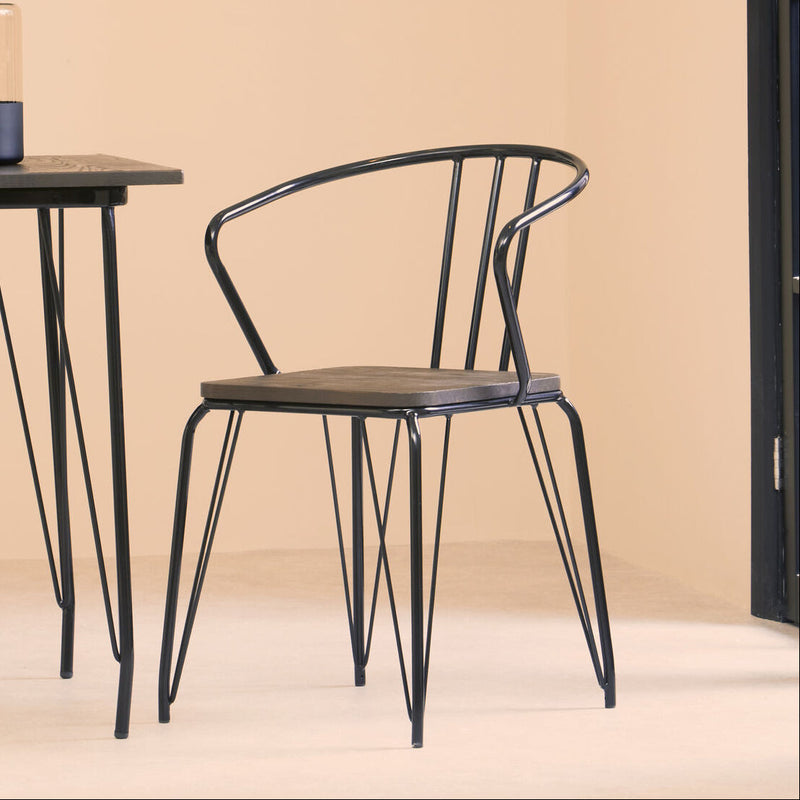 Black Metal and Elm Wood Armchair | District