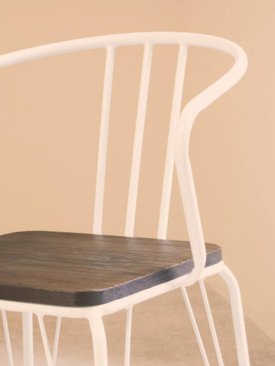 White Metal and Elm Wood Armchair | District