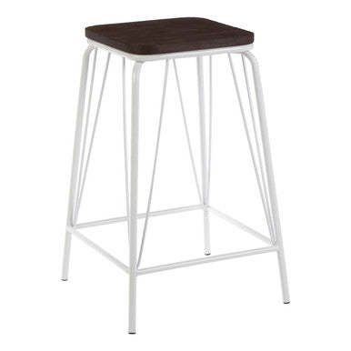 White Metal and Elm Wood Stool | District