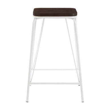 White Metal and Elm Wood Stool | District