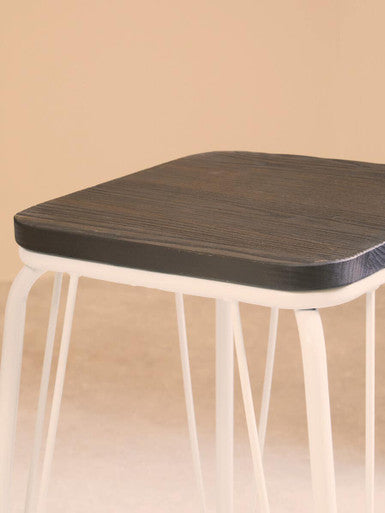 White Metal and Elm Wood Stool | District