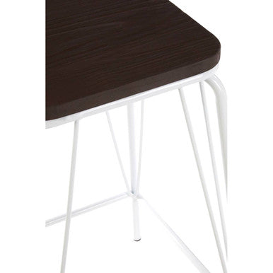 White Metal and Elm Wood Stool | District