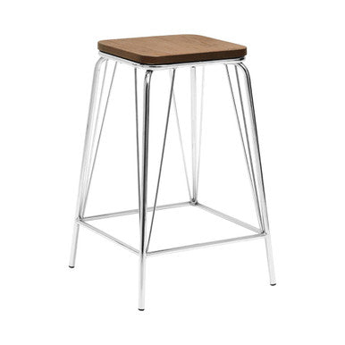 Chrome Metal and Elm Wood Square Bar Stool | District