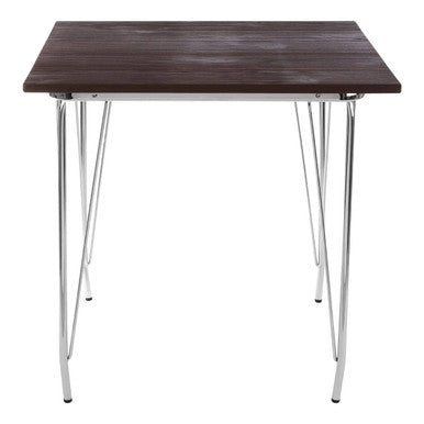 Silver Chrome Metal Legs and Brown Elm Wood Top Table | District