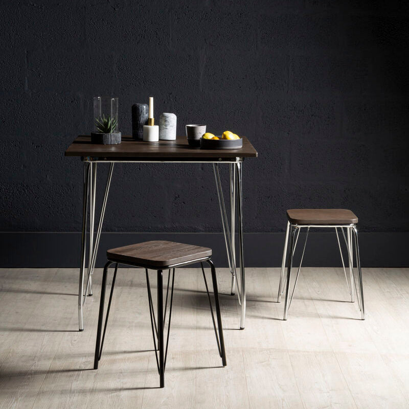 Silver Chrome Metal Legs and Brown Elm Wood Top Table | District