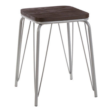 Grey Metal and Elm Small Wood Stool | District