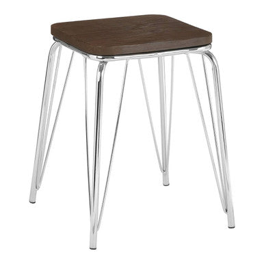 Chrome Metal and Elm Small Wood Stool | District