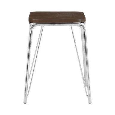 Chrome Metal and Elm Small Wood Stool | District