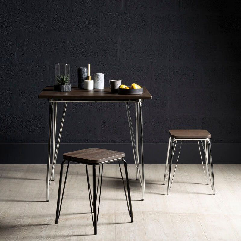Chrome Metal and Elm Small Wood Stool | District