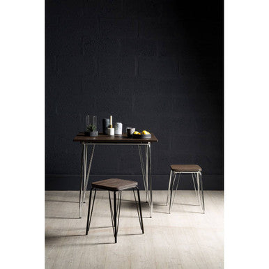 Chrome Metal and Elm Small Wood Stool | District