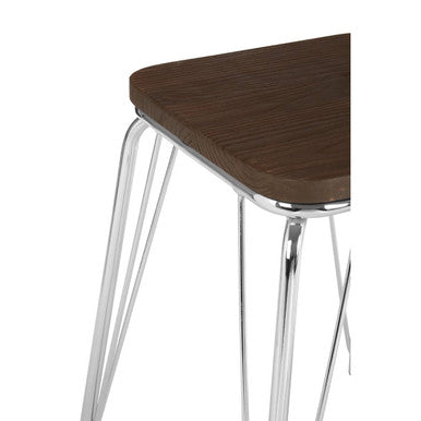 Chrome Metal and Elm Small Wood Stool | District