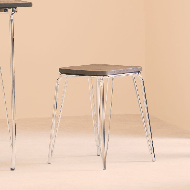 Chrome Metal and Elm Small Wood Stool | District