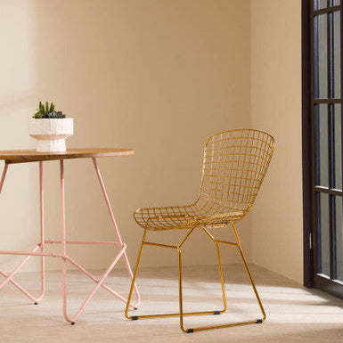 Gold Metal Grid Frame Wire Chair | District