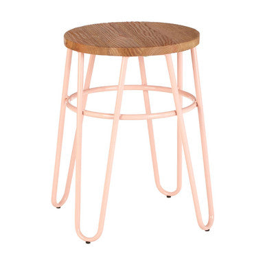 Pink Metal and Elm Wood Hairpin Stool | District