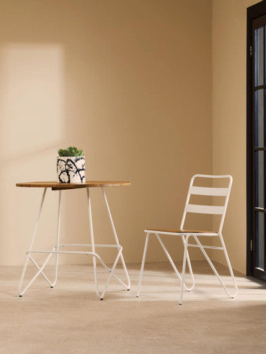 White Metal Legs and Natural Elm Wood Top Round Dining Table | District