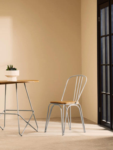 Grey Metal Legs and Natural Elm Wood Top Round Dining Table | District