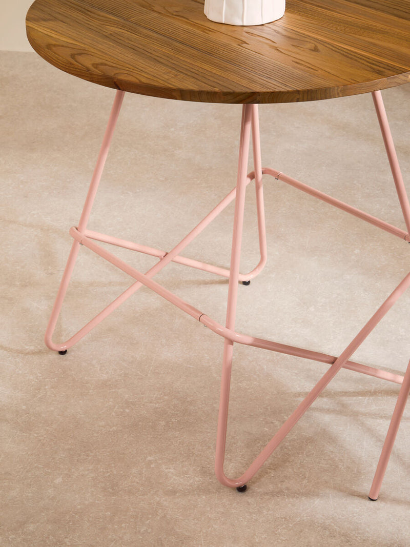 Pink Metal Legs and Natural Elm Wood Top Round Dining Table | District