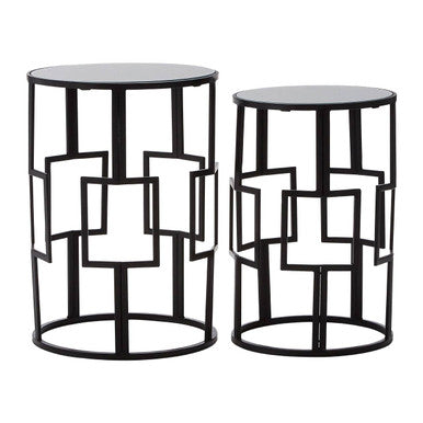 Set of 2 Black Square Metal Frames Nesting Tables with Mirrored Tops | Avantis