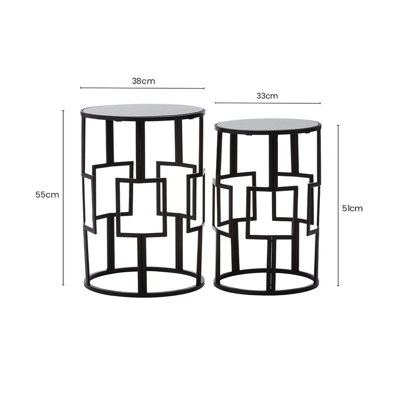 Set of 2 Black Square Metal Frames Nesting Tables with Mirrored Tops | Avantis