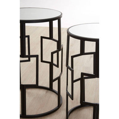 Set of 2 Black Square Metal Frames Nesting Tables with Mirrored Tops | Avantis