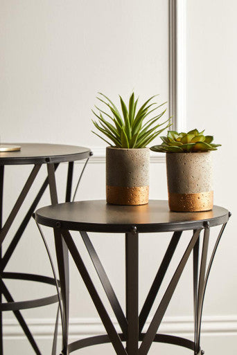 Set of 2 Black Round Metal Top Nesting Side Tables with Cross Lattice Frame | Avantis