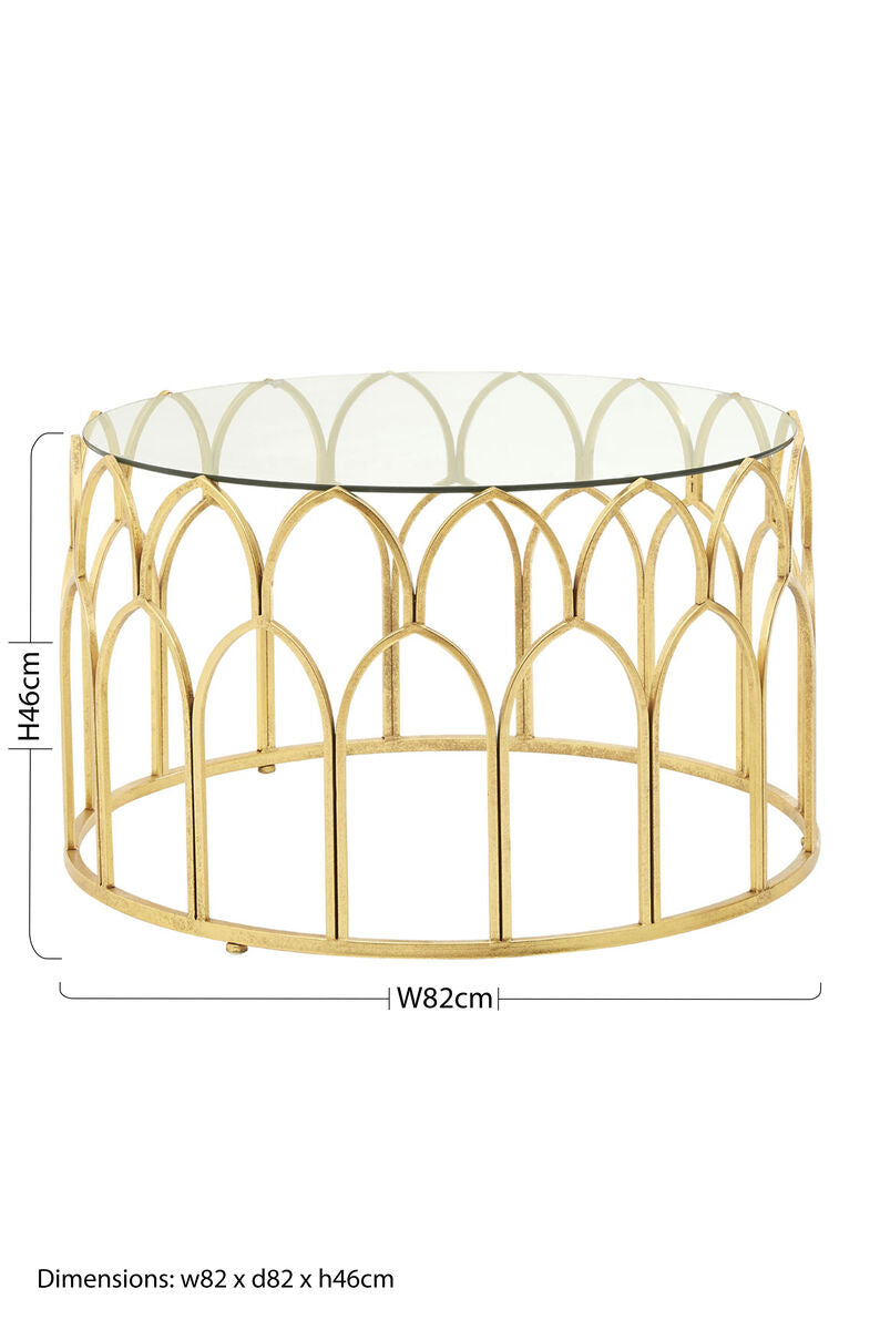Round Glass Top and Gold Leaf Frame Coffee Table | Merlin