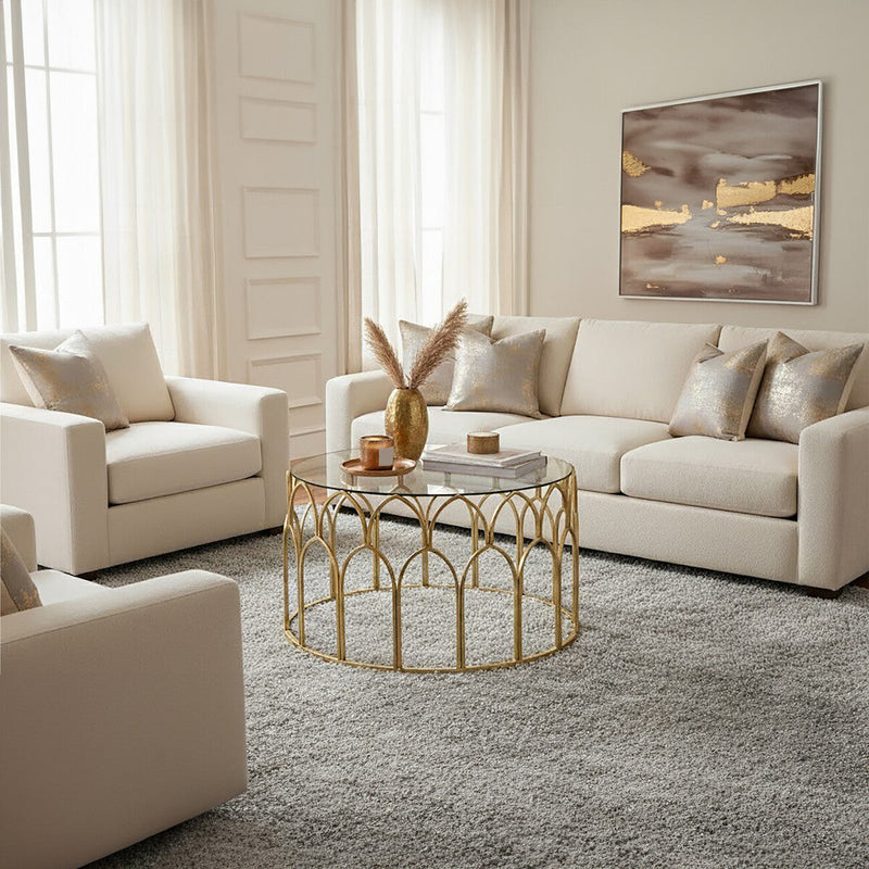 Round Glass Top and Gold Leaf Frame Coffee Table | Merlin