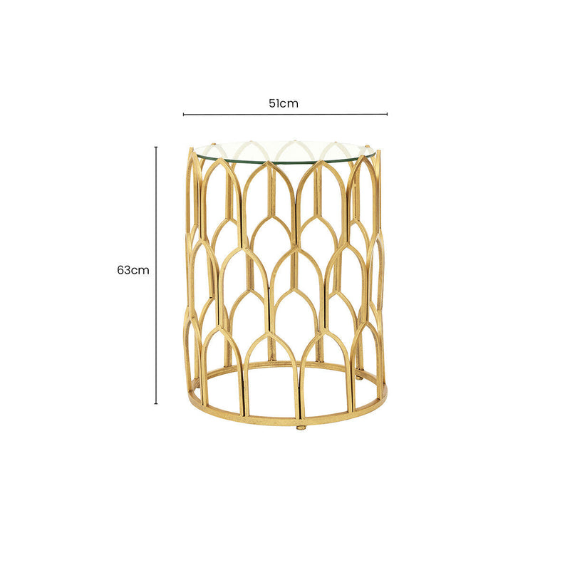 Gold Round Side Table with Geometric Design | Merlin