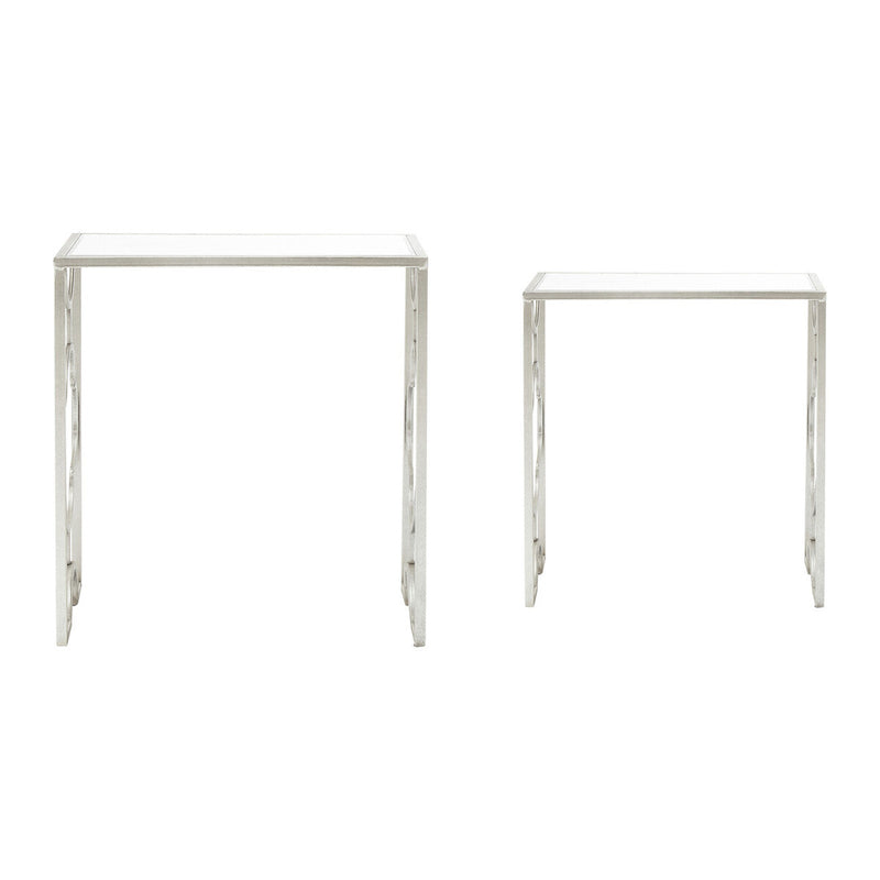 Set of 2 Tempered Glass Top Side Table with Silver Leaf Finish Base | Merlin