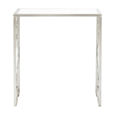 Set of 2 Tempered Glass Top Side Table with Silver Leaf Finish Base | Merlin