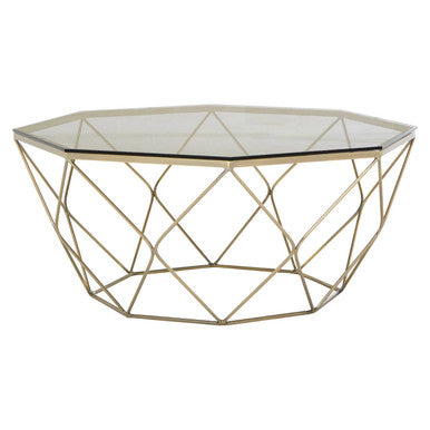 Hexagon Tempered Glass Top Coffee Table with Gold Brushed Nickel Base | Allure