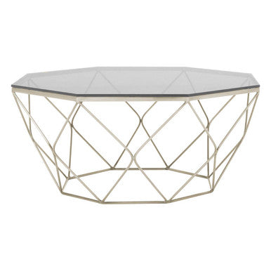 Hexagon Tempered Glass Top Coffee Table with Gold Brushed Nickel Base | Allure