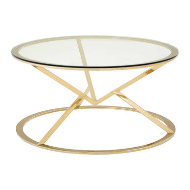 Champagne Gold Stainless Steel Base Round Coffee Table with Tempered Glass Top | Allure