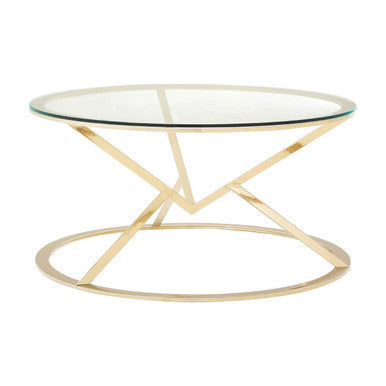Champagne Gold Stainless Steel Base Round Coffee Table with Tempered Glass Top | Allure